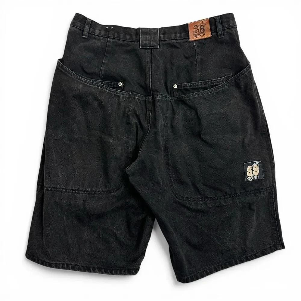 Vintage 88 North Black Denim Carpenter Shorts Y2K Skate Baggy Mens 36 Streetwear